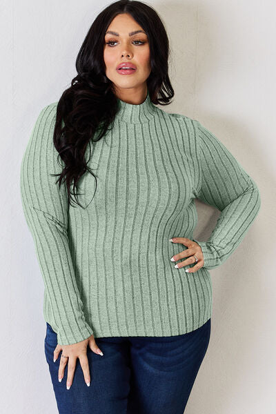 Basic Bae Full Size Ribbed Mock Neck Long Sleeve Women T-Shirt