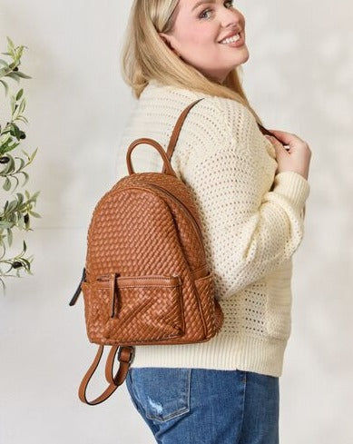 SHOMICO PU Leather Woven Women Backpack