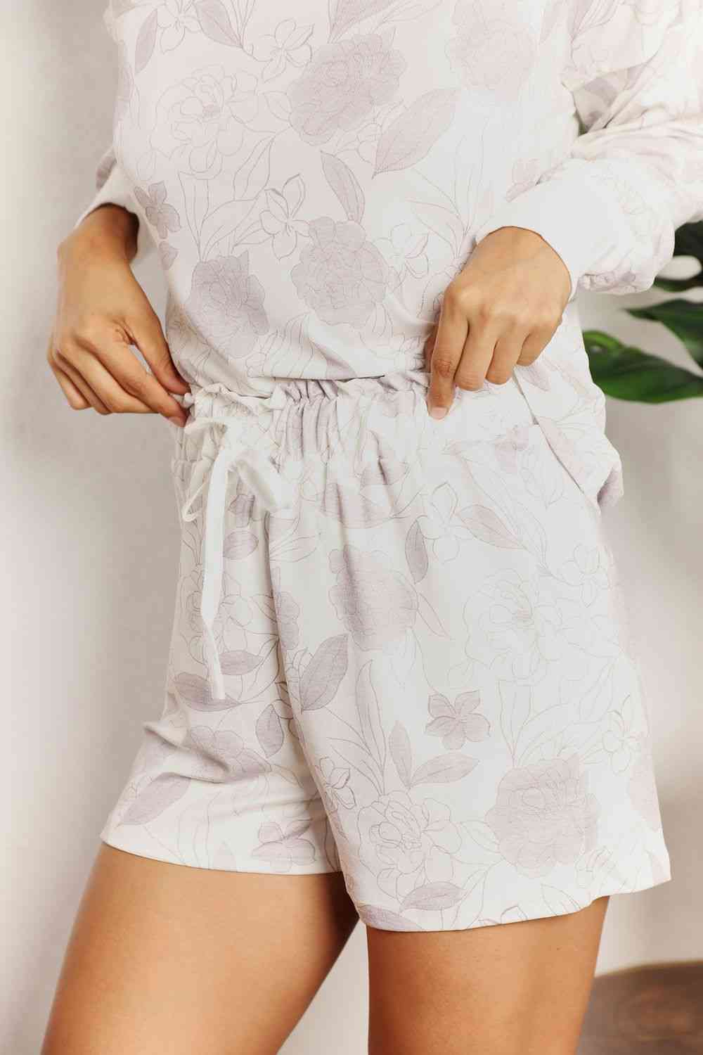 Double Take Floral Long Sleeve Top and Shorts Women  Loungewear Set