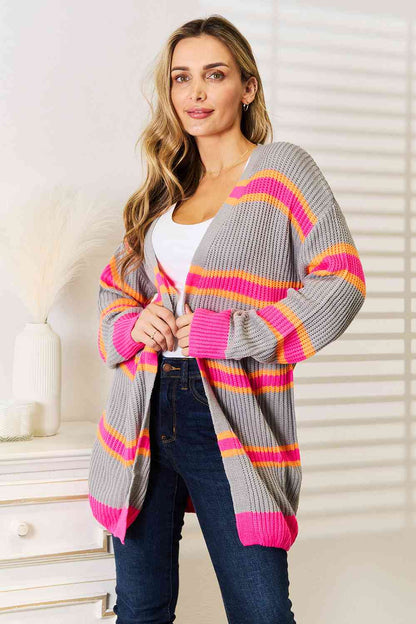 Woven Right Ribbed Long Sleeve Women Cardigan