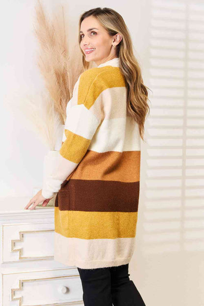 Woven Right Color Block Dropped Shoulder Women Cardigan