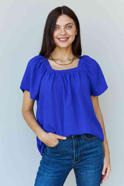 Ninexis Keep Me Close Square Neck Short Sleeve Women Blouse in Royal