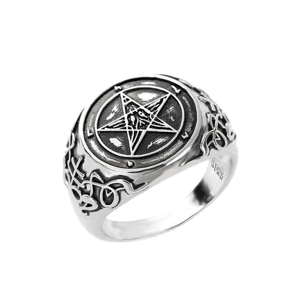 New Satane Demon Ghost Sheep Head Bafengte Reverse Pentagram Band Emblem Ring