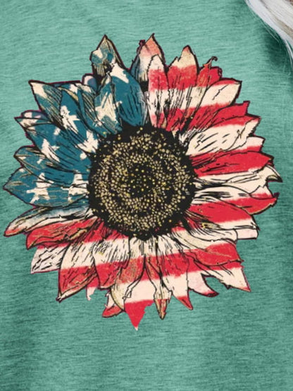 US Flag Flower Graphic women Tee Shirt