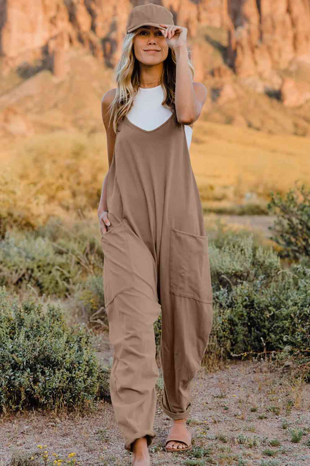 Double Take Full Size V-Neck Sleeveless Women Jumpsuit with Pockets