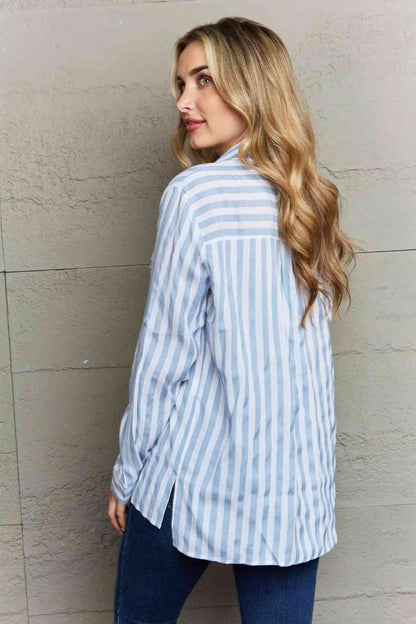 Ninexis Take Your Time Collared Button-Down Striped Women Shirt