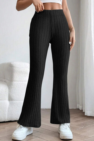 Basic Bae Full Size Ribbed High Waist Flare Women Pants