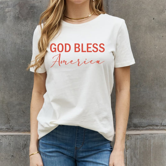 Simply Love GOD BLESS AMERICA Graphic Wimen Cotton Tee Shit