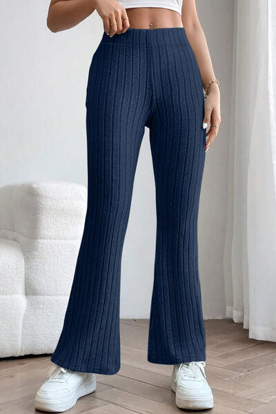 Basic Bae Full Size Ribbed High Waist Flare Women Pants