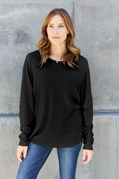 Double Take Full Size Round Neck Long Sleeve Women T-Shirt