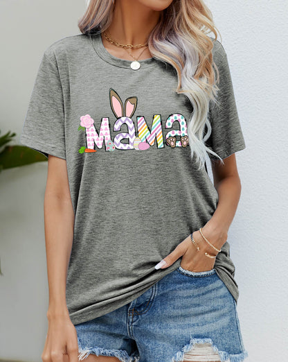 Easter MAMA Graphic Round Neck Women T-Shirt