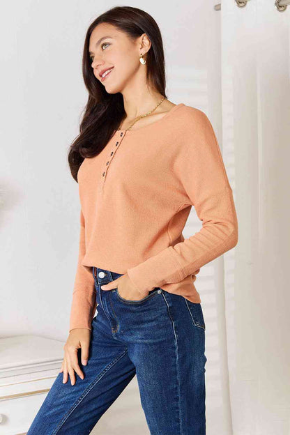 Basic Bae Half Button Long Sleeve Women Top