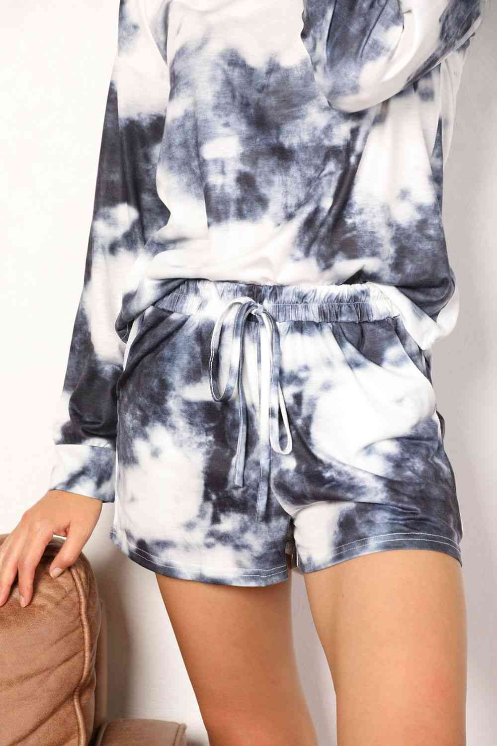 Double Take Tie-Dye Round Neck Top and Shorts Women Lounge Set