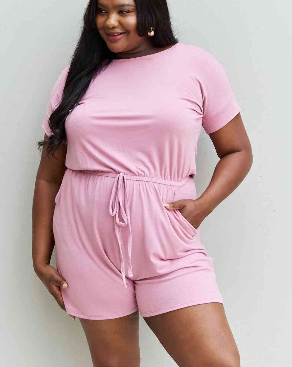 Zenana Chilled Out Full Size Short Sleeve Women Romper in Light Carnation Pink