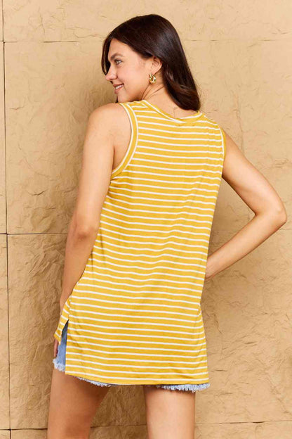 Doublju Talk To Me Full Size Striped Sleeveless V-Neck Women Top