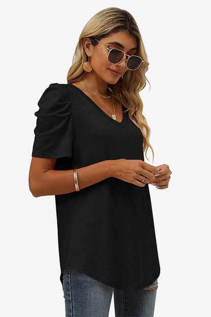 V-Neck Puff Sleeve Women T-Shirt