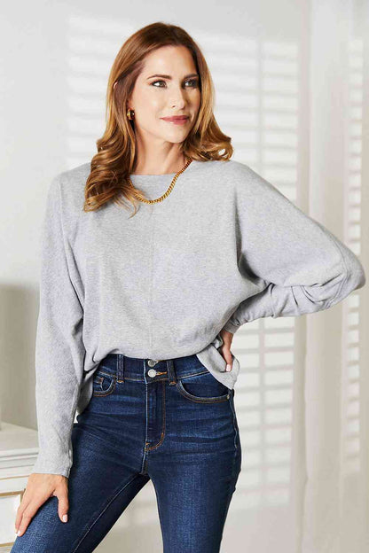 Double Take Seam Detail Round Neck Long Sleeve Women Top