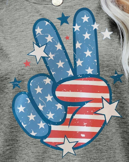 US Flag Peace Sign Hand Graphic Women Tee Shirt