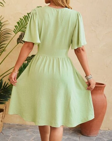 Ruched Surplice Short Sleeve Women Dress