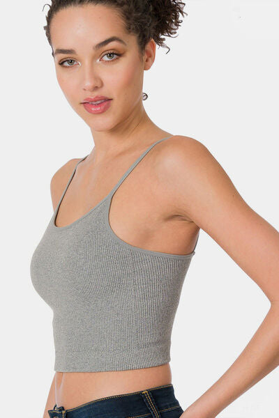 Zenana Ribbed Seamless Cropped Women Cami with Bra Pads