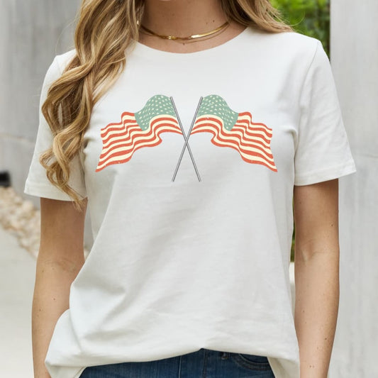 Simply Love US Flag Graphic Cotton Wome Tee Shirt