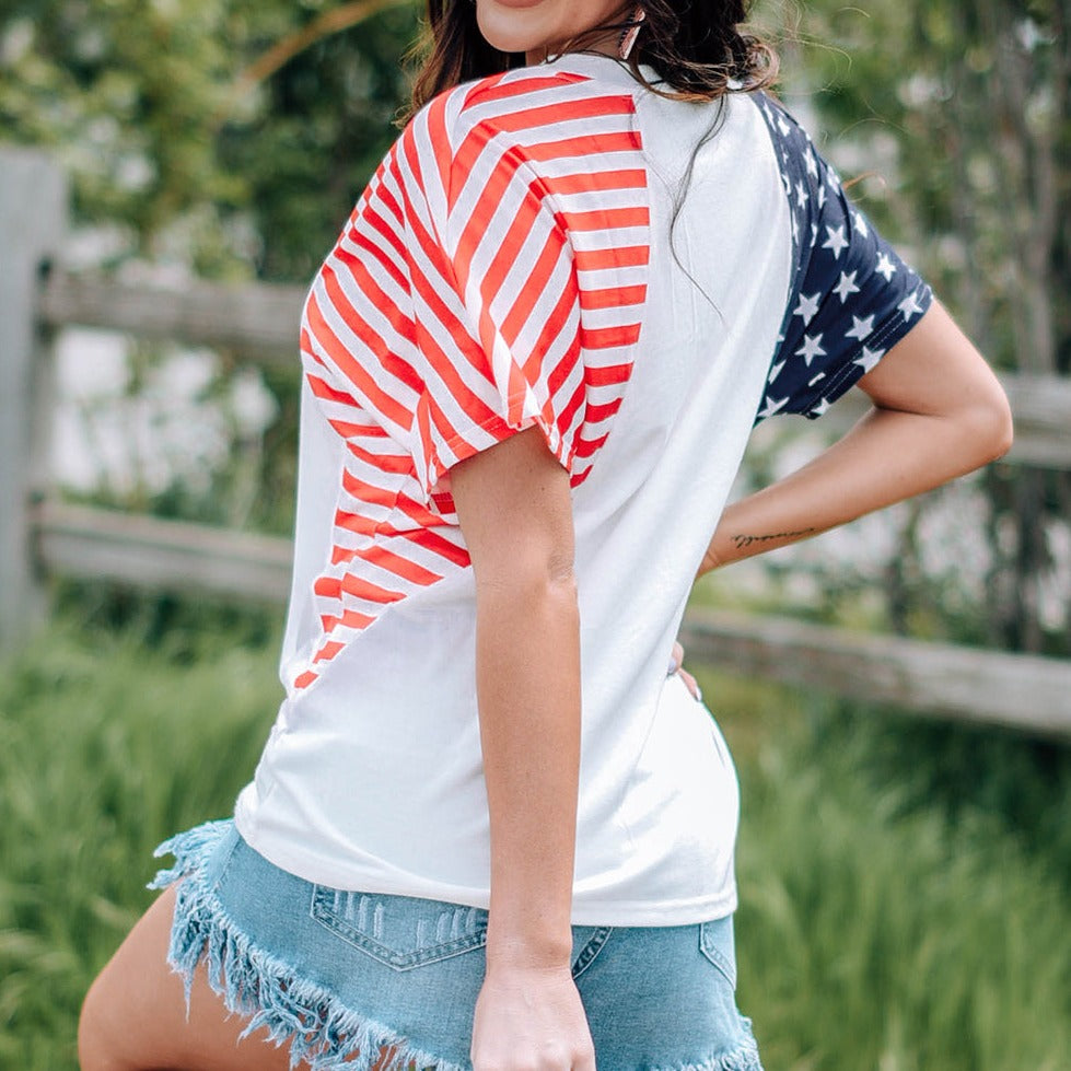 US Flag V-Neck Women Tee Shirt