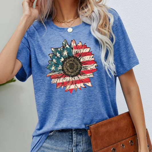 US Flag Flower Graphic women Tee Shirt