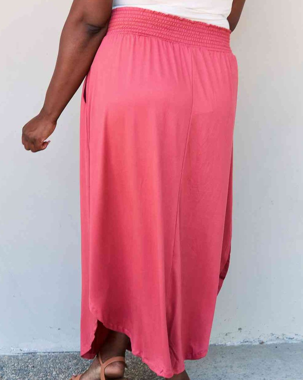 Doublju Comfort Princess Full Size High Waist Scoop Hem Women Maxi Skirt in Hot Pink