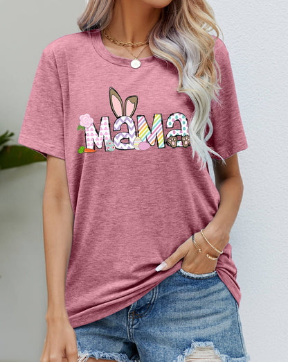 Easter MAMA Graphic Round Neck Women T-Shirt