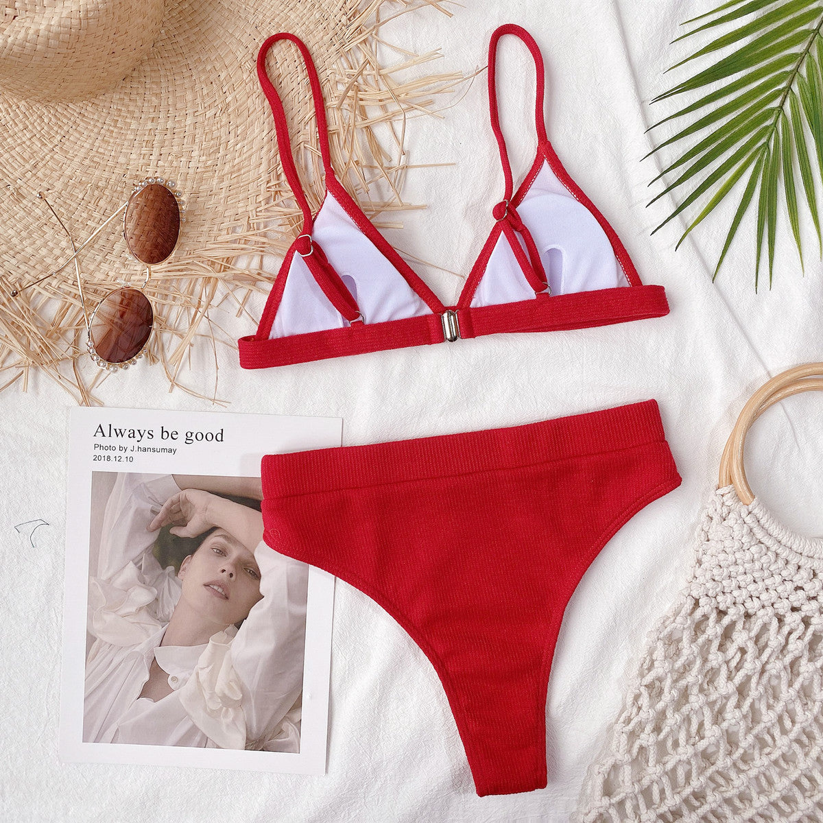 Spaghetti Strap Ribbed Bikini Set - Zara-Craft