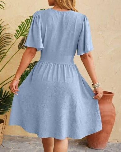 Ruched Surplice Short Sleeve Women Dress