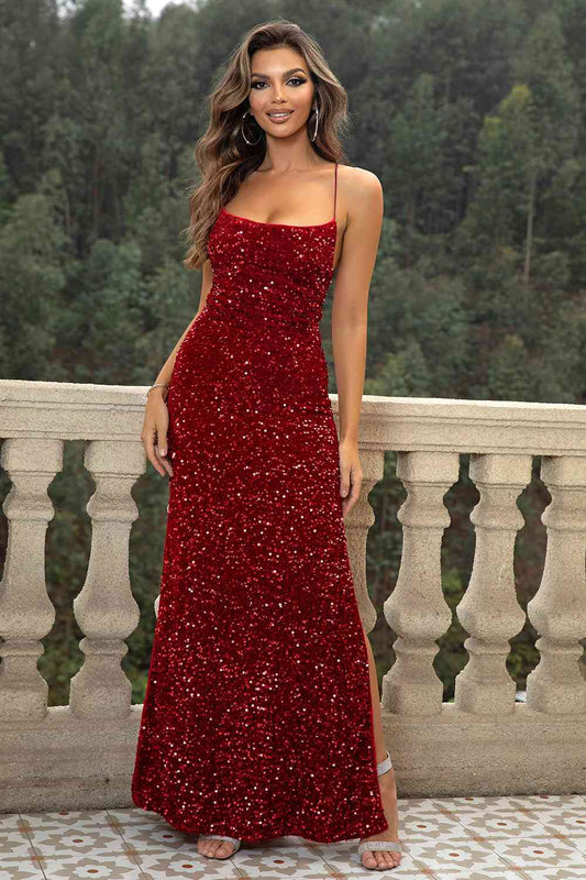 Sequin Backless Split Women Maxi Dress