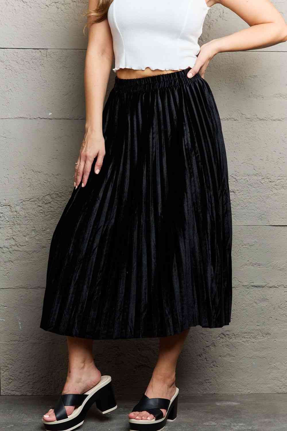 Ninexis Accordion Pleated Flowy Women Midi Skirt