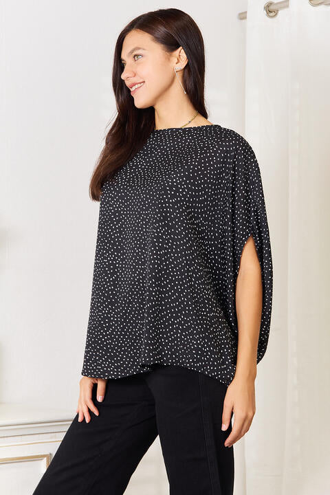 Double Take Printed Dolman Sleeve Round Neck Women Blouse