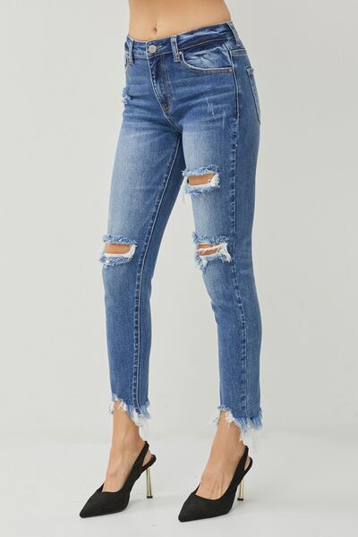 RISEN Distressed Frayed Hem Slim Women Jeans