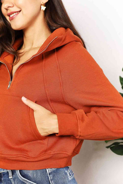 Double Take Half-Zip Long Sleeve Women Hoodie