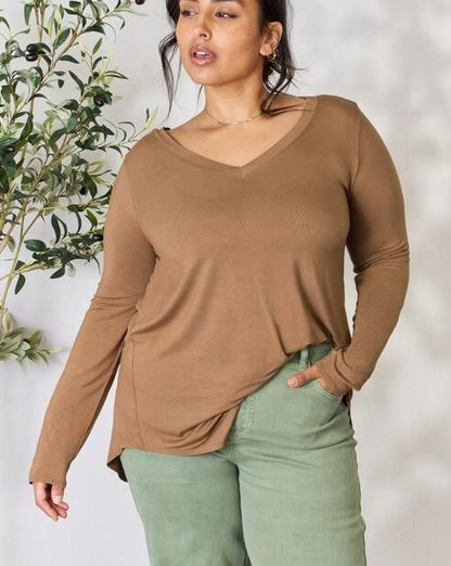 Zenana Full Size Long Sleeve V-Neck Women Top