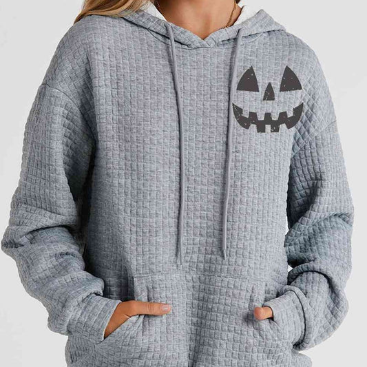 SYNZ Pumpkin Face Graphic Drawstring Women Hoodie with Pocket