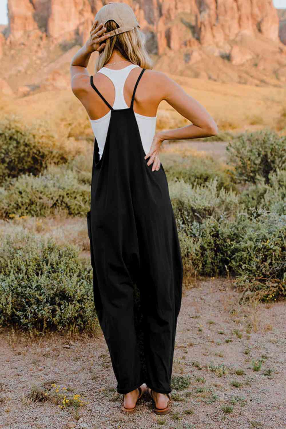 Double Take Full Size V-Neck Sleeveless Women Jumpsuit with Pockets