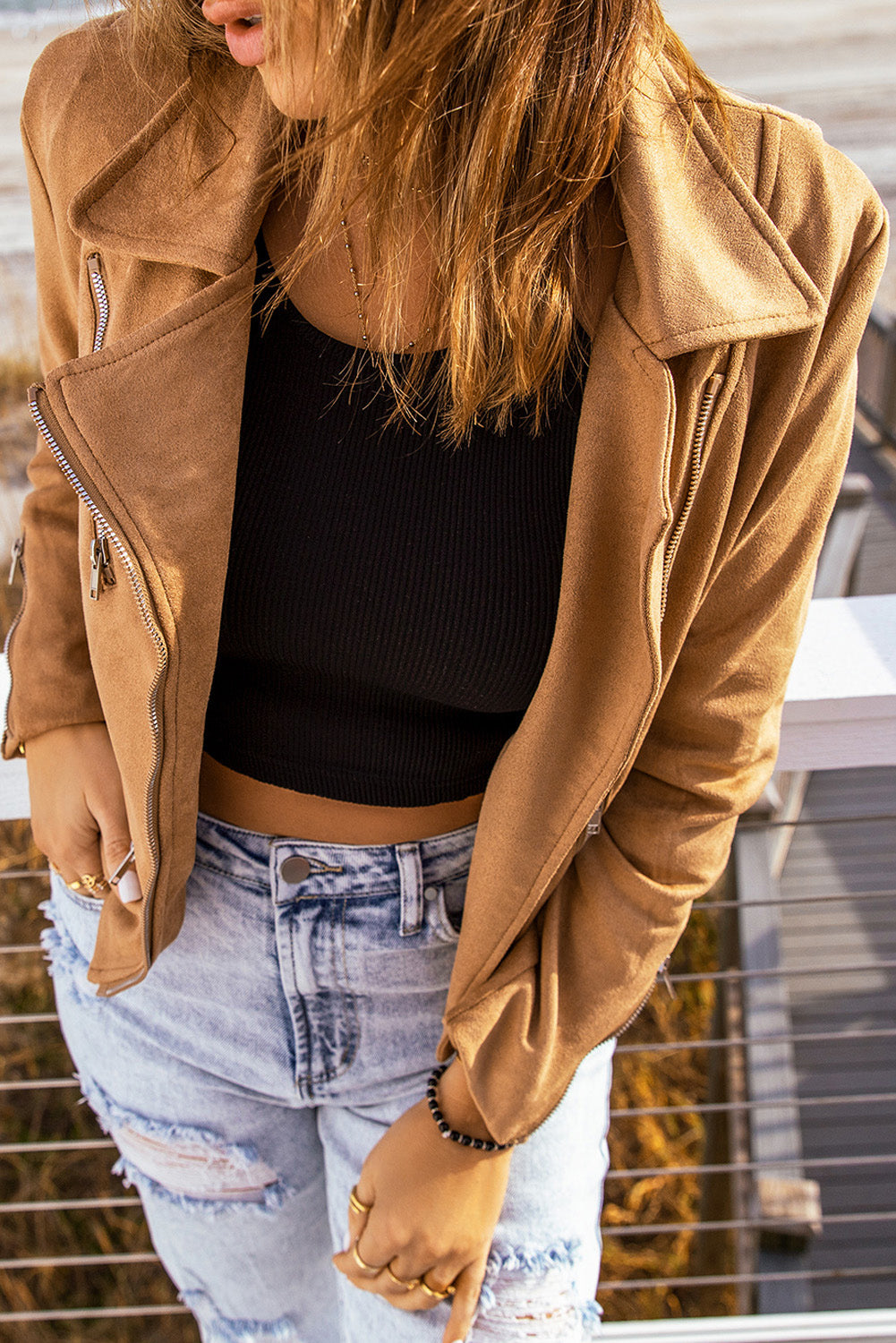 Zip-Up Suede Women Jacket