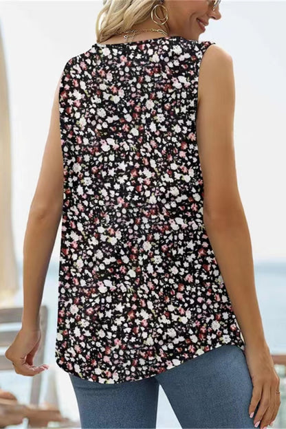 Printed Square Neck Curved Hem Women Tank