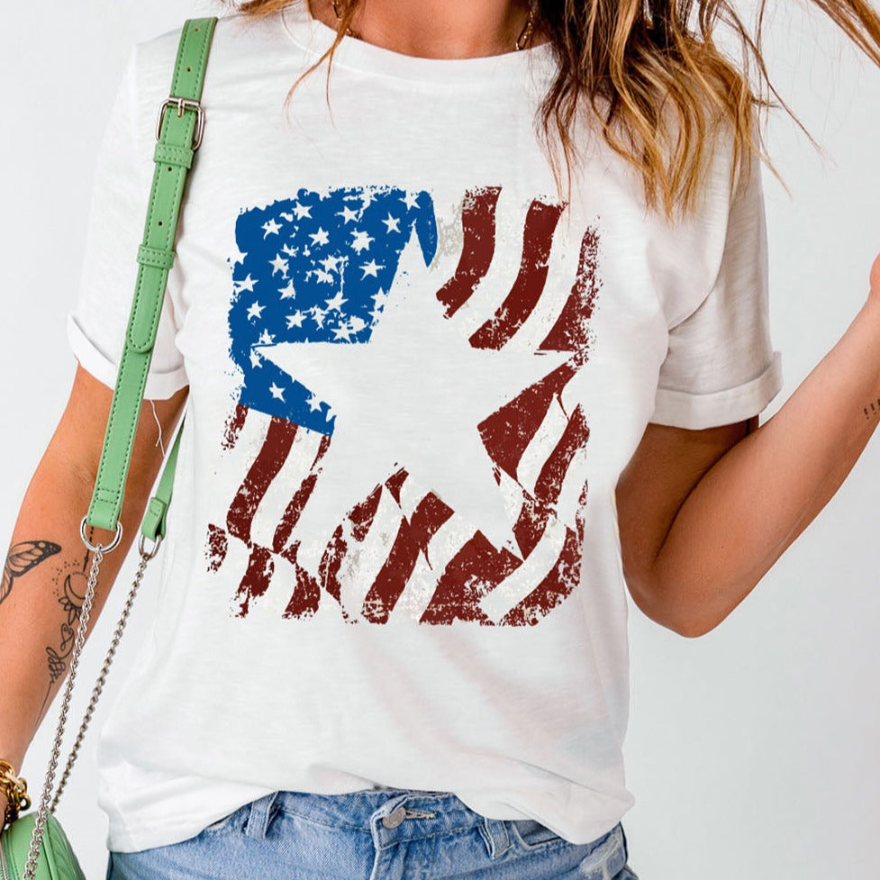 SYNZ US Flag Graphic Round Neck Women T-Shirt