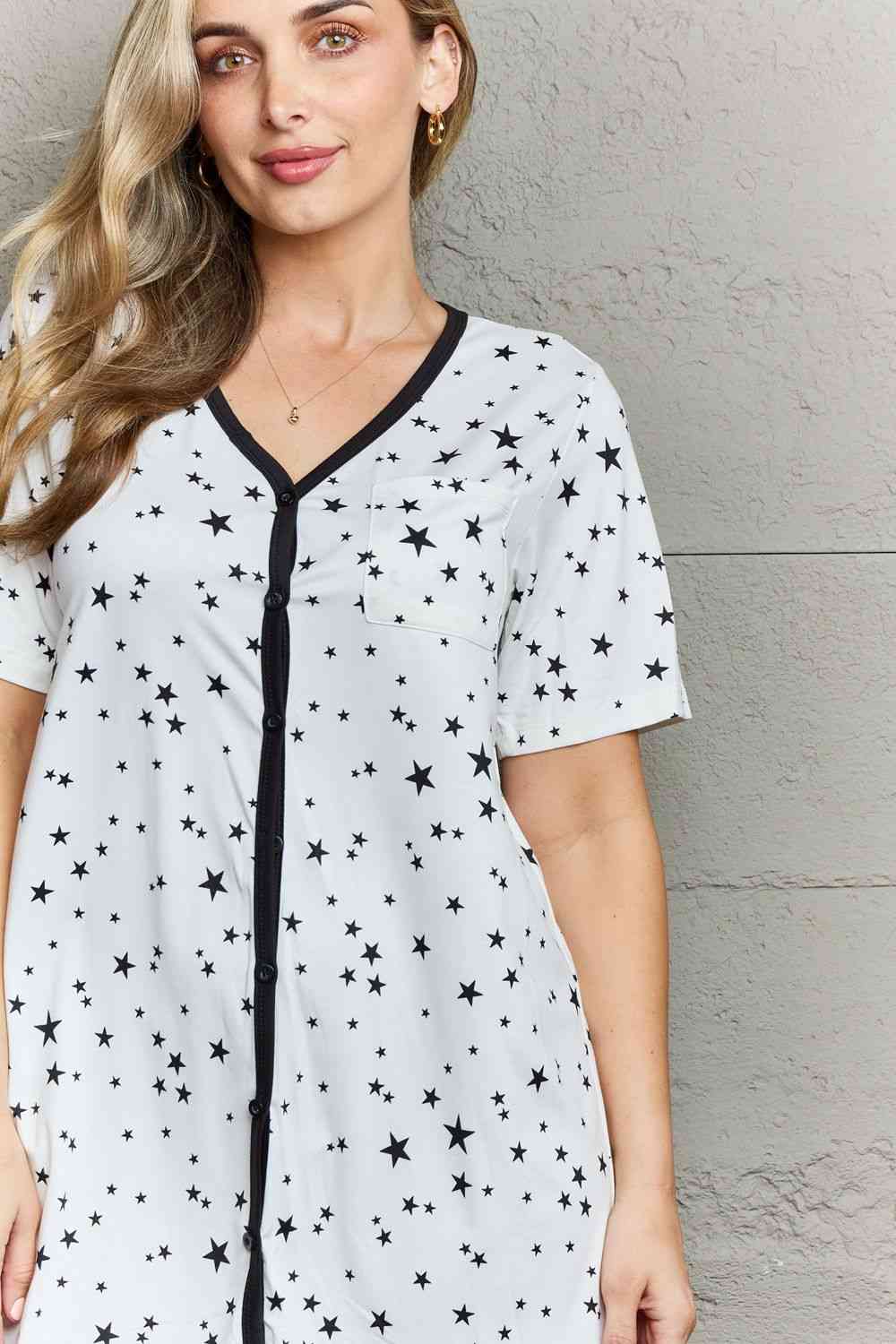 MOON NITE Quilted Quivers Button Down Women Sleepwear Dress