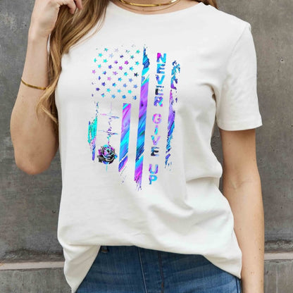 Simply Love Full Size NEVER GIVE UP Graphic Cotton Women Tee Shirt