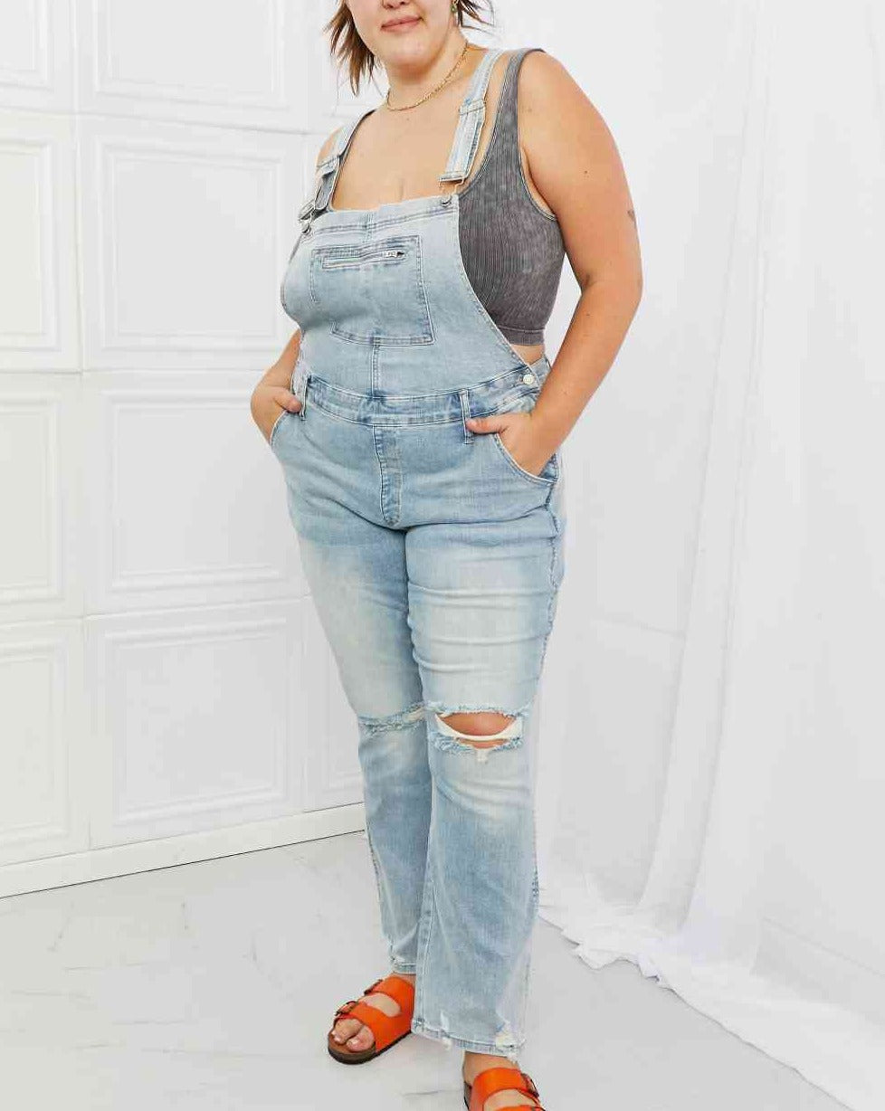 Judy Blue Melina Full Size Distressed Straight Leg Women Overalls