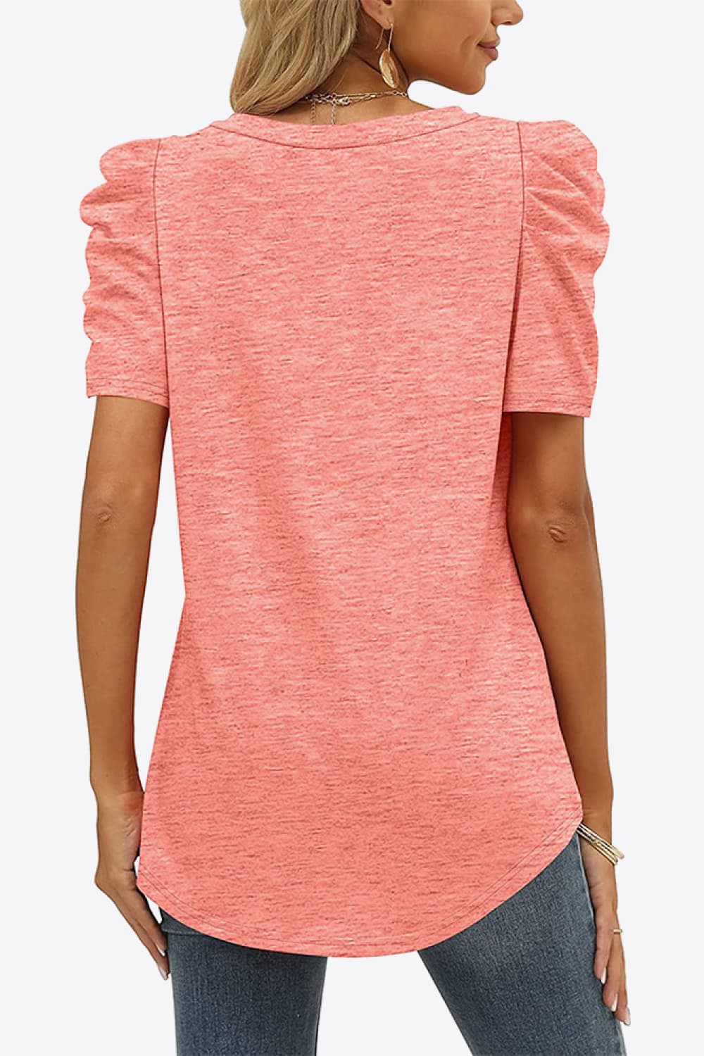 V-Neck Puff Sleeve Women T-Shirt