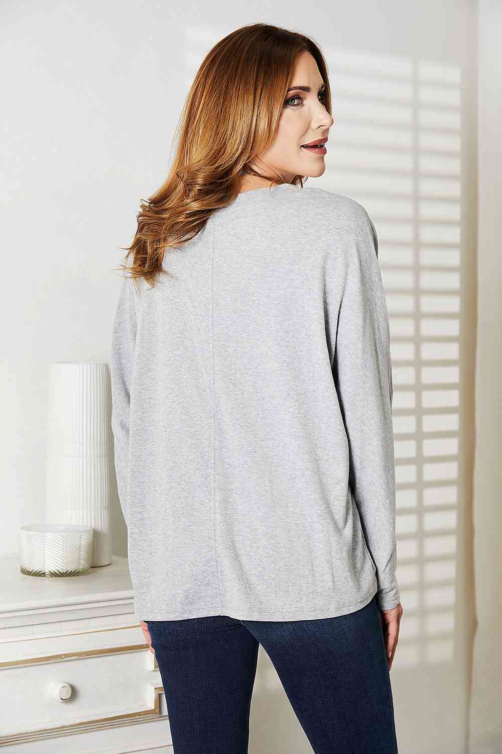 Double Take Seam Detail Round Neck Long Sleeve Women Top