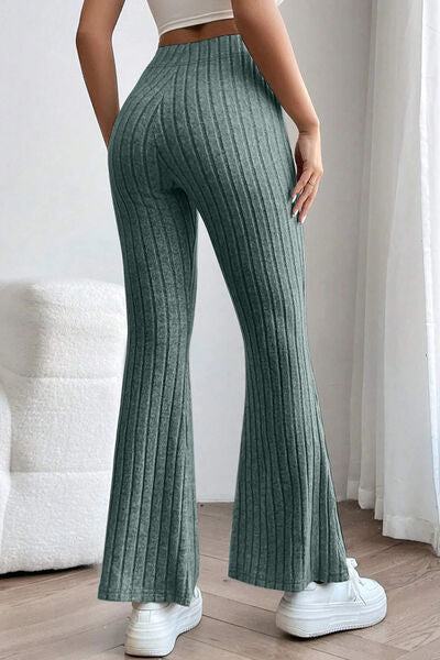 Basic Bae Full Size Ribbed High Waist Flare Women Pants