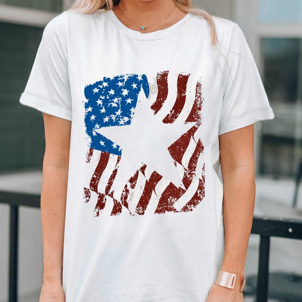 SYNZ US Flag Graphic Round Neck Women T-Shirt