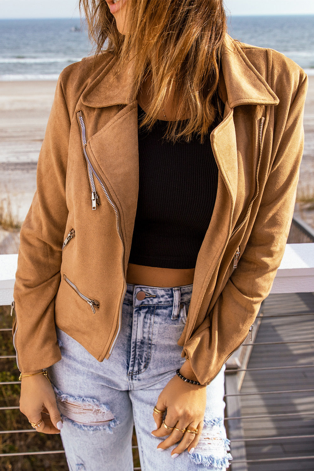 Zip-Up Suede Women Jacket